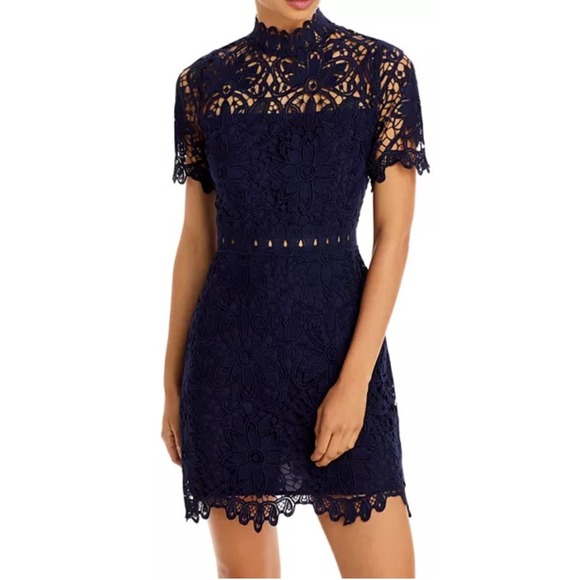 Aqua Dresses & Skirts - AQUA NAVY BLUE WOMEN'S LACE MOCK NECK MIDI DRESS SIZE S NWT